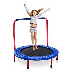 KEWLTAX Trampoline Portable et Pliable Rond de 91,4 cm pour Tout-Petits, Cadre en Acier Durable avec Cadre rembourré et Guidon (Rouge - Bleu (91,4 cm)