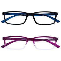 Opulize See - Occhiali da Lettura Filtro Set da 2 Luce Blu Montatura Stretta Cerniere a Molla Migliorano il Sonno Gaming Computer Anti Riflesso Nero Viola Uomo Donna BB9-15 +1.50