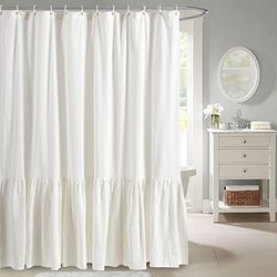 YoKii Cortinas de Ducha con Volantes de Sirena de 72 x 72 Pulgadas, 100% algodón, Color Blanco Marfil, Estilo campestre, rústico, rústico, rústico, decoración estética de baño