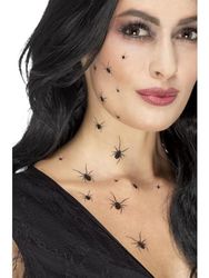 Smiffys Make-Up FX, Crawling Spider Transfers, Bla with 2 Sheets Per Pack, 16 Spiders on Each, Cosmetics and Disguises Fancy Dress, Spider Dress Up Cosmetics & Disguises.
