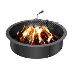 VEVOR Aro para Hoguera con Parrilla para Barbacoa Diámetro Exterior 889 mm, Diámetro Interior 787,4 mm, Altura 215,9 mm, Revestimiento de Acero al Carbono, Anillo para Fogata sobre o en el Suelo