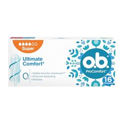 o.b. Assorbenti Interni ProComfort Super, Assorbenti facili da applicare e rimuovere ideali per i giorni di flusso intenso, Tamponi interni con trama assorbente, 1 confezione da 16 pezzi