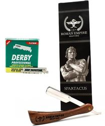 Roman Empire Shaving Spartacus Hand Razor | Professional Barber Razor for Men, Mustache and Contours with Set of 100 Derby Professional Blades