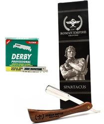 Rasoio a Mano Libera Spartacus di Roman Empire Shaving | Rasoio per Uomo Professionale da Barbiere per Barba, Baffi e Contorni con Set di 100 Lamette Derby Professional