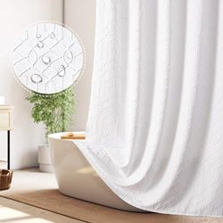 OWENIE Cortina de Ducha Blanca para baño, poliéster geométrico en Relieve 3D, Cortinas de Ducha de Tela Impermeable Blanca, Moderna, Lujosa, Elegante, diseño Innovador, Estilo Hotel, 72 x 72 Pulgadas