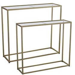 DRW Lot de 2 Tables d'entrée rectangulaires en métal et Verre doré et Transparent 90 x 28 x 80 cm et 85 x 24 x 75 cm