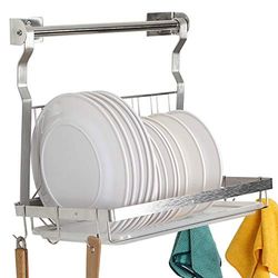 TQVAI ESYLIFE Stainless Steel Dish Rack Organizer with Drain Board, Silver by Esy-Life