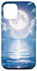 Luna piena sopra le onde dell'oceano e il cielo notturno Custodia per iPhone 12/12 Pro
