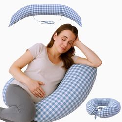Mobiclinic®, Nursing Pillow and Pregnancy, 3 in 1, Adjustable Straps, 180 Cm, Breastfeeding pillow, Multifunction, Aura, Removable and Washable, Multi-position, Cotton and Polyester, Vichy Print
