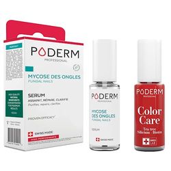 PODERM - LOT 2 PRODUITS, MYCOSE ONGLE TRAITEMENT , Soin professionnel pied/main, Facile & rapide, Swiss Made + Vernis Rouge Puissant TEA TREE - Traitement des Ongles Abîmés par MYCOSE