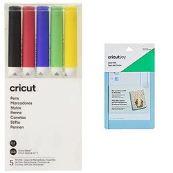Cricut 2007635 Fine Point Pen Set, Classic (5 ct), 5 Pack & 2007968 Card Mat, Blue, Joy