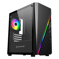 UNYKAch Glayze Micro ATX Mini-gaming-pc-behuizing met gehard glas, 120 mm ARGB-ventilator, een USB 2.0 en twee USB 3.0