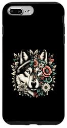 Loup floral - Demi-visage - Demi-visage - Faune sauvage Coque pour iPhone 7 Plus/8 Plus