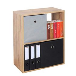 RICOO WM111-EG Boekenkast met 2 vakken, 71 x 60 x 31 cm, wandrek, spaanplaat van hout, modern eiken, bruin