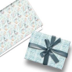 Glick Envoltura plana de lujo, tres hojas de papel de regalo de doble cara, perfecto para envolver regalos, papel de regalo de cumpleaños, papel de regalo para fanáticos de la carpa Koi, turquesa