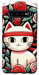 Coque pour Galaxy S10 Ninja Kitty Fleur Art Roses rouges