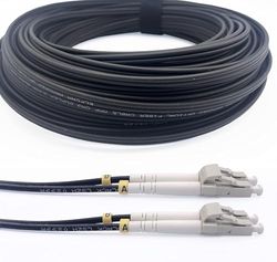 Elfcam® - Cables de Fibra Óptica Blindados LC/UPC a LC/UPC OM3 Multimodo Duplex 50/125um LSZH, para Instalaciones en Exteriores e Interiores, Negro (25M)