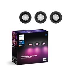 Philips Hue White & Color Ambiance Centura confezione da 3 downlight rotondi, plafoniere dimmerabili per il sistema di illuminazione Hue, controllo intelligente della luce tramite voce e app, nero