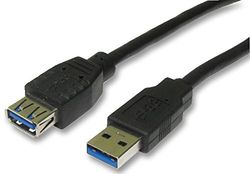 Pro Signal USB 3.0 Extension Cable, 0.5m Black, Type A Male to A Female, High-Speed 5Gbps USB Lead for Compact Connectivity - PSG91611