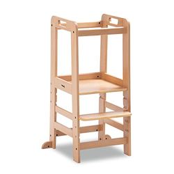 Hauck inlärningstorn Learn N Explore, FSC®-certifierat bokträ, justerbar höjd, stabil robust, Montessori inlärningstorn från 1 år för köksbord badrum (naturlig)