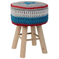 Taburete De Madera Y Algodón Trenzado Azul