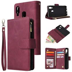 Carcasa de telefono Caso for la Galaxia A40 Multifuncional Retro Esmerilado Giro Horizontal del Cuero de la Tarjeta con la Ranura y el sostenedor y Zipper la Cartera y Marco de la Foto y la Cuerda de