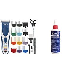 WAHL Colour Pro Cordless Clipper Kit, Hair Clippers for Men, Head Shaver, 12 Colour Coded Guide Combs, Blue and White,9649-806 & Clipper Oil, Blade Oil for Hair Clippers, 250 ml