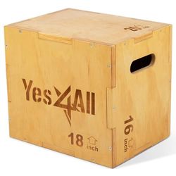 Yes4All Plyo-låda i trä, plyobox i trä, MMA, plyometrisk smidighet – 3-i-1 plyobox/plyo hoppbox (50,8/45,7/40,6) BW0X, 20 tum x 18 tum x 16 tum