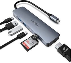 HOPDAY Hub USB C (7 in 1), adattatore USB C doppio monitor con HDMI 4K, porte dati USB 3.0 A & C da 5 Gbps, PD da 100 W, lettore di schede SD/TF, docking station USB C multiporta per MacBook Pro/Air,