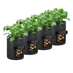 OPPOLIFE 4-pack 10 gallon potatisodlingspåsar med klafffönster, kraftiga luftningstyg krukor med handtag för trädgård och plantering (svart)
