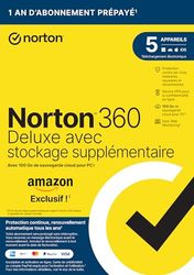 Norton 360 Deluxe + 50 Go de sauvegarde cloud supplémentaire |5 Appareils | 1 An d'Abonnement en renouvellement automatique | Exclusivité Amazon*