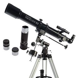 Celestron 21037 PowerSeeker 70EQ Telescópio refrator: inclui dois oculares, diagonal de imagem reta, lente Barlow de 3 aumentos, tripé ajustável em altura e bandeja de acessórios de luxo, preto
