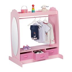 Relaxdays Garde-Robe pour Enfant, 5 Compartiments, Armoire Chambre d'enfant, Tringle et Miroir, HLP 107x97,5x61 cm, Rose