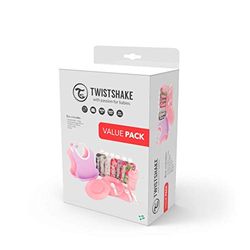 Twistshake Juego de Vajilla Bebés Click Mat Mini Plato, 2 Baberos, Vaso con Boquilla, 6 Bolsas reutilizables, Sin BPA, Rosa/Lila