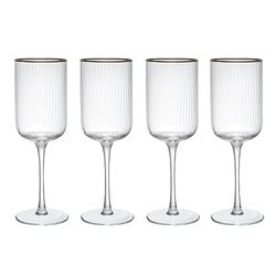 MIKASA Sorrento Set of 4 Ridged Crystal Red Wine Glasses with Gold Rim and Wide Shape, 375ml, Lead-Free, Clear Fine Glasses, Sleek Design for Celebrations