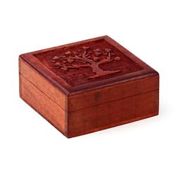 Puckator - Caja de madera de mango con árbol de la vida tallada