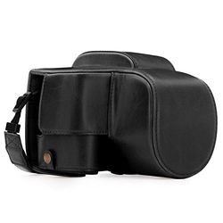 MegaGear MG1223 Capa de couro, com correia e acesso à bateria, design "Sempre pronto", para câmara Panasonic Lumix DC-FZ80, FZ82, cor preta