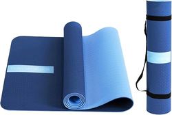 G5 HT SPORT Fitnessmat, yogamat van TPE, antislip, milieuvriendelijk en duurzaam, 183 x 61 cm, dikte 0,6 cm, ideaal voor yoga, pilates, stretching, workouts, met schouderriem (blauw/blauw)