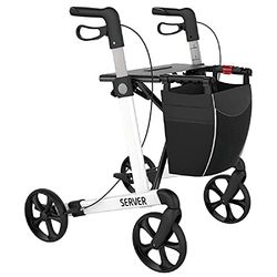 Rehasense Deambulateur 4 roues pliable leger -Pour personnes âgées - aide à la marche -Aide à la mobilité -Rollator Server M blanc -Pliable Réglable en Hauteur -Rollators haut de gamme très légers