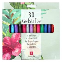TerCasa 998701 Juego de 30 bolígrafos de gel con purpurina, arco iris, metálico, estándar y colores pastel, 30 bolígrafos de gel para escribir y dibujar de forma suave
