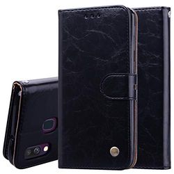 Carcasa de telefono Business Style Oil Wax Texture Horizontal Flip Funda de Cuero for Galaxy A40, con Soporte y Ranuras for Tarjetas y Billetera (Negro) (Color : Negro)