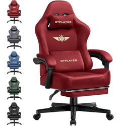 GTPLAYER Chaise de Gaming - Respirante - Ergonomique - Tissu de qualité supérieure - Ergonomique - Dossier réglable à 160° et Repose-Pieds Extensible - Rouge