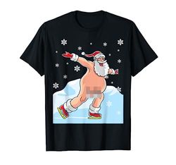 Nudo Babbo Natale pattinaggio sul ghiaccio Nudo Ugly Maglione Natale Maglietta