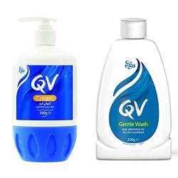 QV Cream with Glycerin - 500g Pump, 24 Hour Moisturisation, Ideal for Dry Skin Conditions, such as Eczema, Psoriasis and Dermatitis & Gentle Wash 250g, Soap-Free, Moisturising, Low Irritant