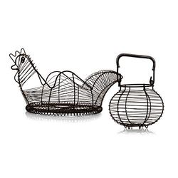Kilo Traditional French 2 Piece Garlic & Egg Basket Set, Wire Construction-Brown, One Size