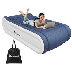 YITAHOME Lit Gonflable de Luxe 1 Personne avec Oreiller Intégré et Pompe Électrique Intégrée, Matelas Gonflable, Gonflage/Dégonflage Rapide pour Invités, Camping, 203 x 99 x 43 cm, Bleu & Blanc