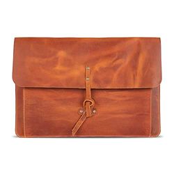 Londo Echt nerf lederen MacBook Pro Case met voorvak en klep sluiting (camel, 15-16 inch)