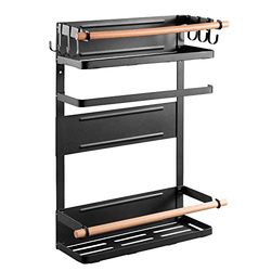 Estante magnético para Nevera/Estante para Lavadora con portarrollos y 6 Ganchos extraíbles Estante Colgante portarrollos para Toallas de Papel de hasta 12 kg Negro