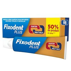 Fixodent Plus Duo Protection Crème Adhésive Premium, Pour Prothèses Dentaires, Technologie Antibactérienne, Menthe, 60 g