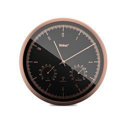 Mebus TinyTime 1978 Draadloze wandklok met thermo- en hygrometer, zonder tikkende geluiden, 25 cm, zwarte wijzerplaat, koperkleurige behuizing